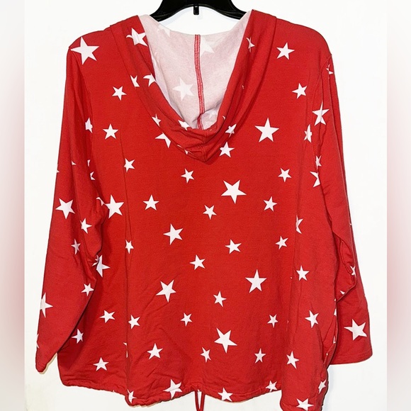 Quacker Factory French Terry Star Bright Hooded Top EUC 3X - Picture 3 of 7